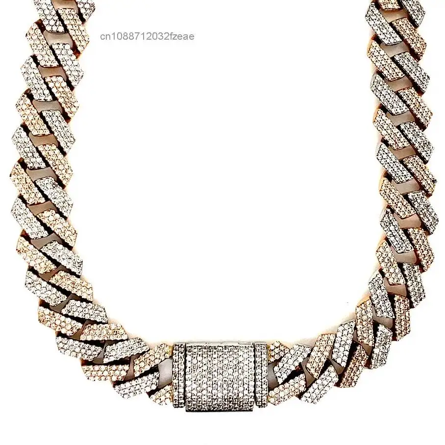 Luxury 10MM Two Tone Rose and White Moissanite Diamond Cuban Chain Necklace for Luxury Fashion Collections.