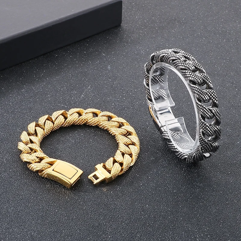 Kalen 19-21cm Long Stainless Steel Men\'s Bracelet Vintage Biker Party Fashion Jewelry Metal Polka Dot Chain Thick Accessories