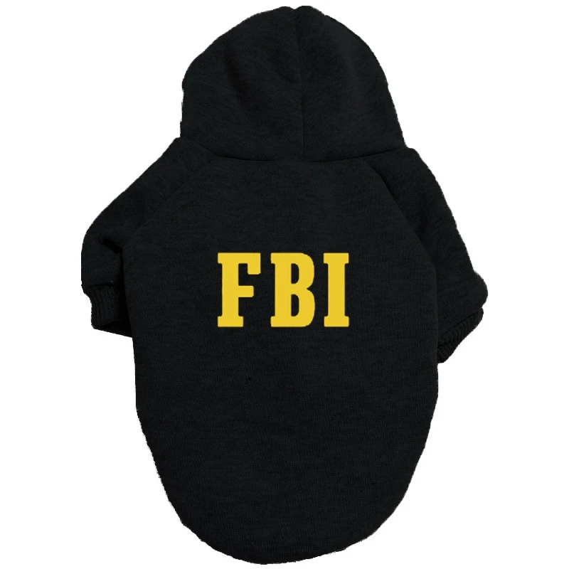 FBI Printed  Police Dog Hoodie Autumn And Winter Sweater Warm Pet Clothes Outdoor Windproof Coat Small Medium Dog Clothes