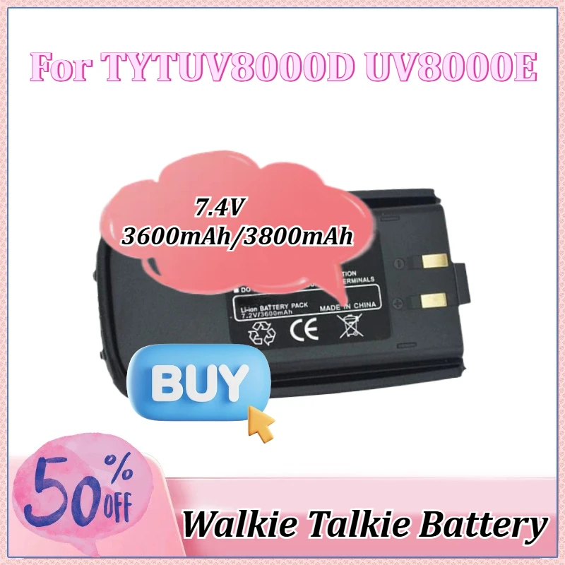 

Li-ion Battery 7.4V 3600mAh 3800mAh Type-C Charging for TYT UV8000D UV8000E Two Way Radio Rechargable Batteries
