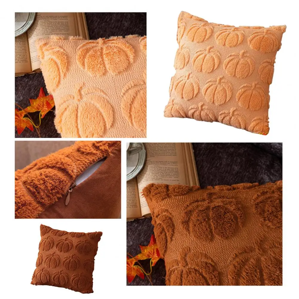 Luxurious Faux Fur Throw Pillow 3d Pumpkin Pattern Halloween Pillowcase with Hidden Zipper for Farmhouse Style Decor Bedroom