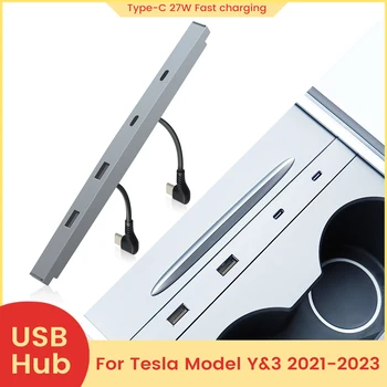 TomoStrong Tesla modeli 3 Y 2021-2023 27W hızlı şarj cihazı USB şant Hub akıllı yerleştirme istasyonu araç adaptörü aksesuarları