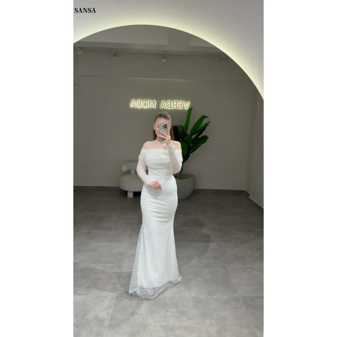 

Sansa Customized White Off The Shoulder Prom Dresses Beaded فساتين للمناسبات الخاصة Mermaid vestidos de fes
