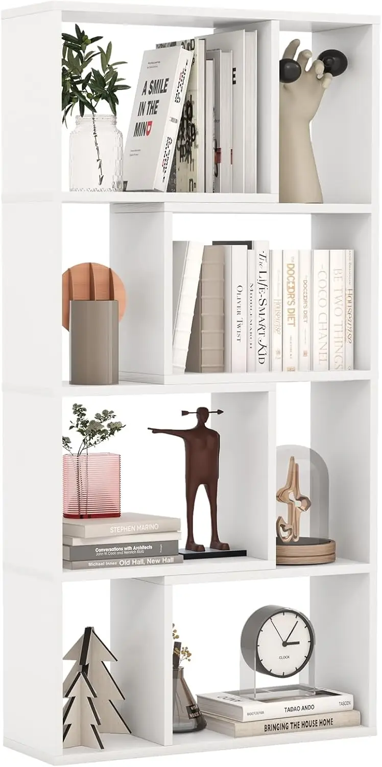 

5 Tier Geometric Bookshelf, 48”H Freestanding 8-Cube Open Bookcase, Wooden Storage Display Shelf, 2 Anti-Toppling Devices, 8