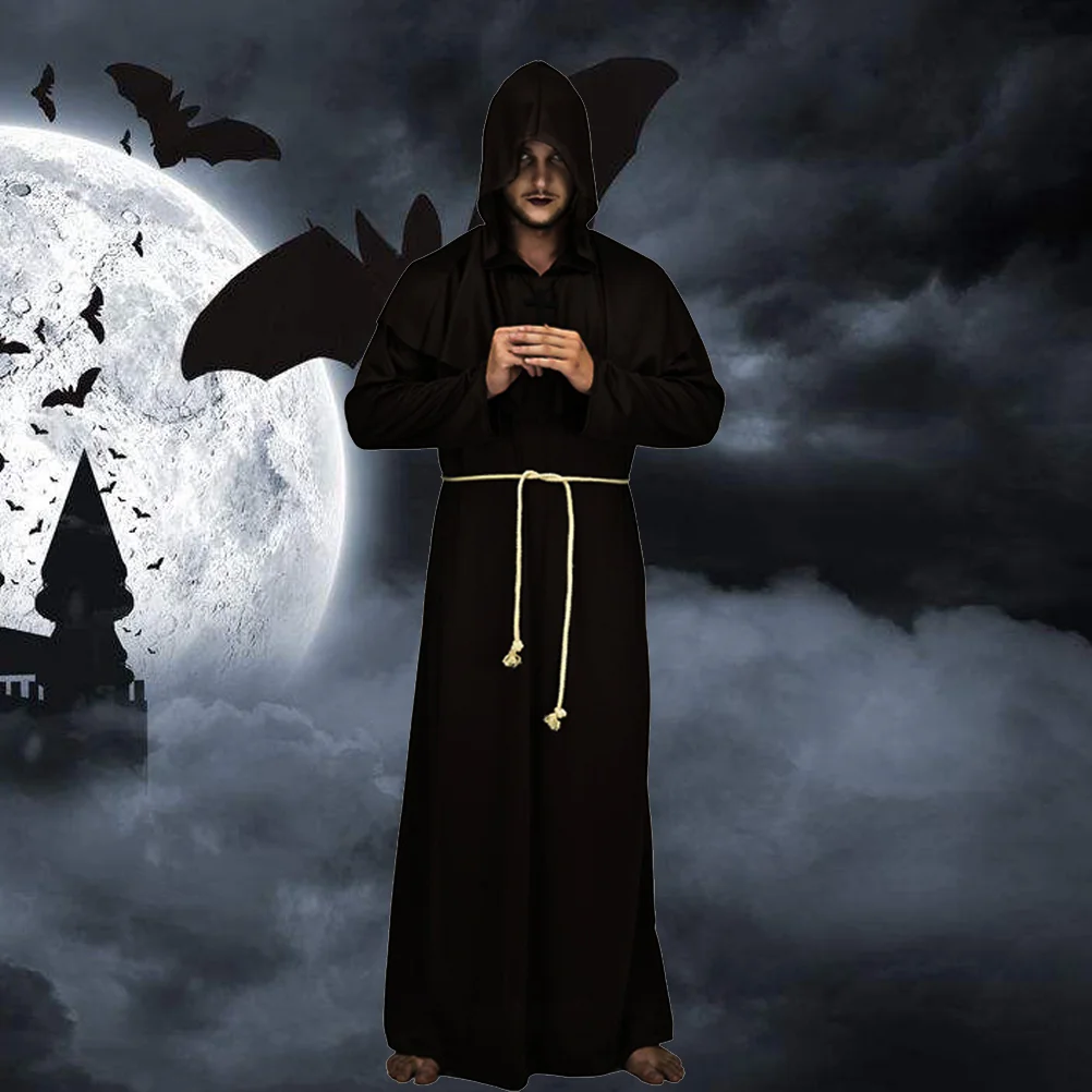 Halloween Costumes Monk Robe Cosplay Medieval Wizard Uniform White Suit Man Miss