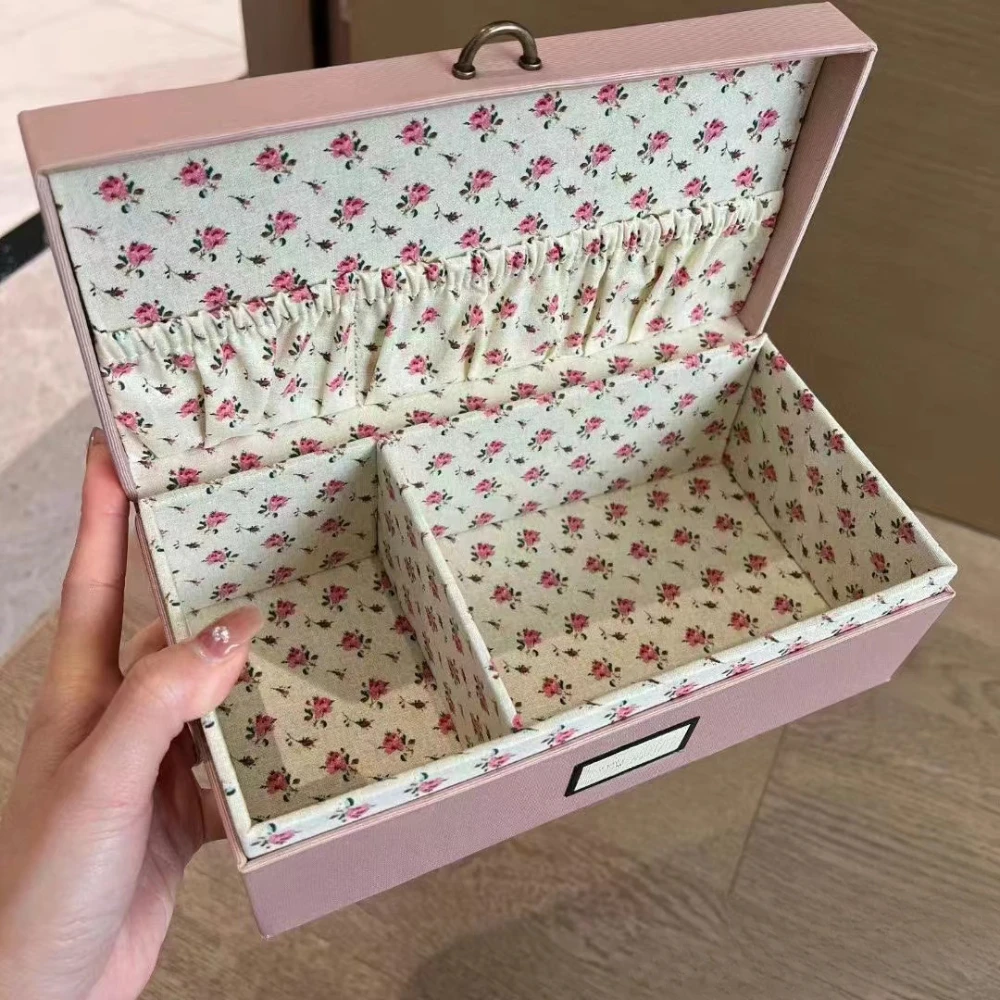 

Pink Floral High-capacity Jewelry Storage Box Rectangular Exquisite Multi Compartment Classified Makeup Box Room Decoration