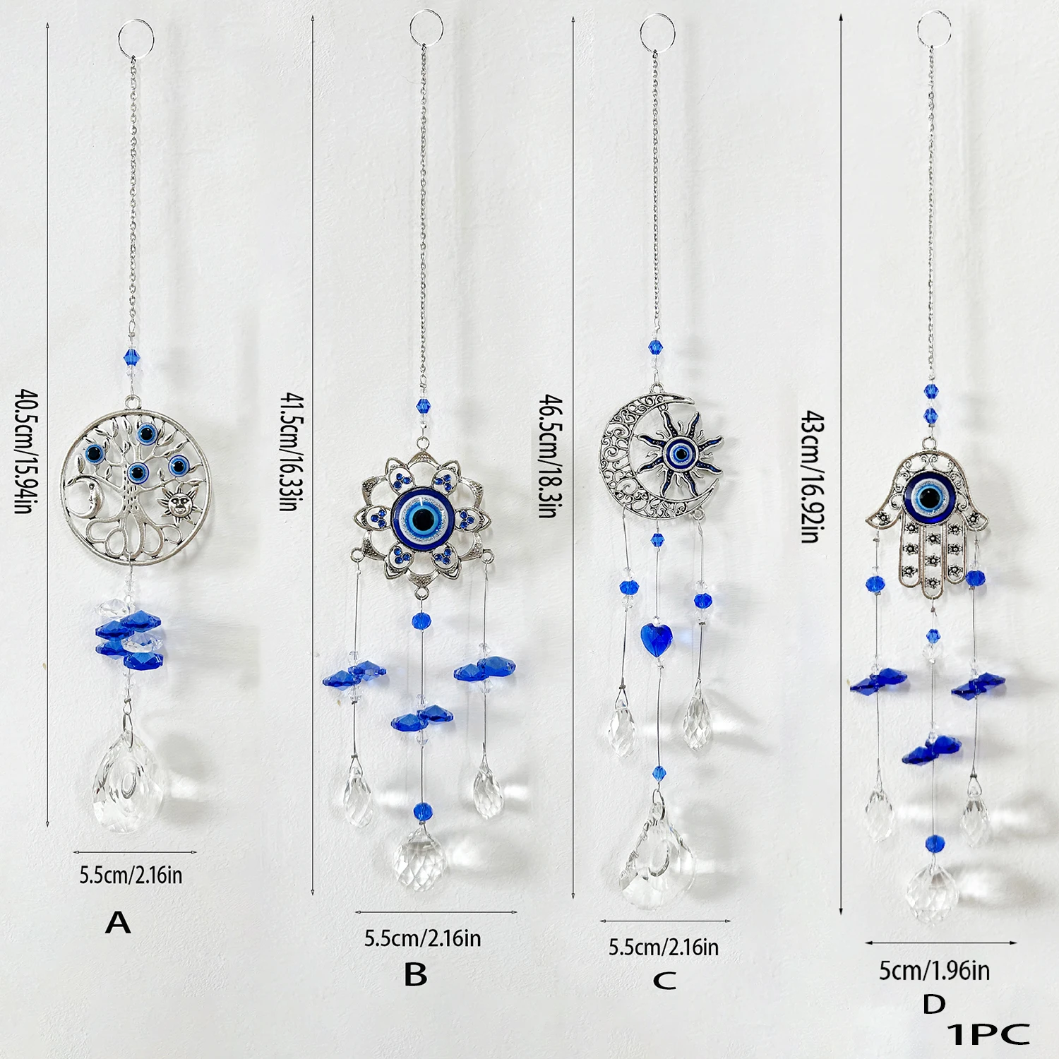 1Pc Evil Eye Moon Tree of Life Crystal Suncatcher Pendant for Home Indoor DIY Wind Chime Hanging Window Decoration Pendant - view 6