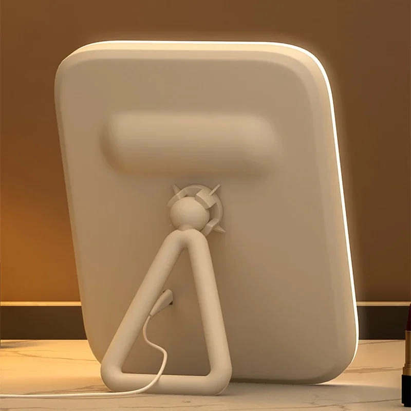Espelho pequeno com luz de preenchimento de mesa LED, espelho de maquiagem com luz, espelho de penteadeira para quarto de meninas, espelho de vaidade com luzes de 3 cores