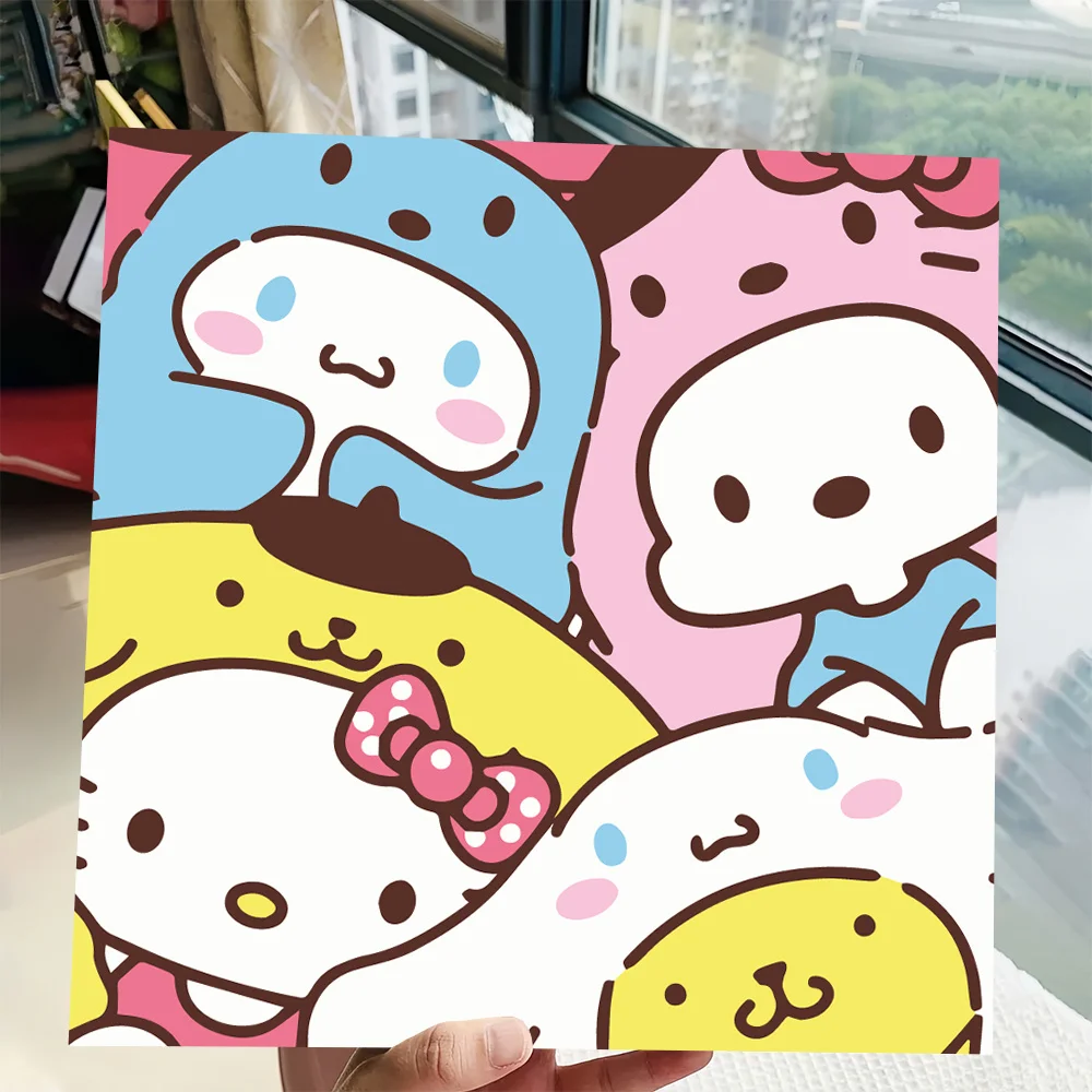 Sanrio-pintura por números de Hello Kitty, pintura acrílica pintada a mano, decoración de la habitación de los niños, Kit de Cinnamoroll de dibujos animados