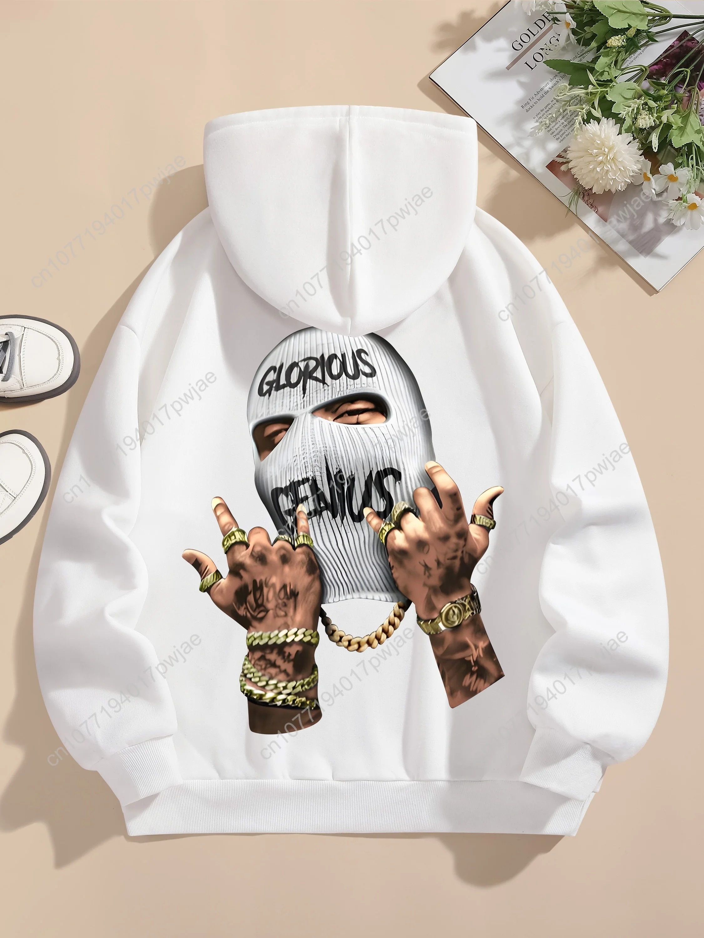 Bluza z kapturem z nadrukiem portretu, codzienna, z długim rękawem, z kieszenią typu kangur, odzież damska