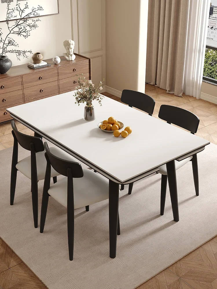 Solid wood rock slab dining table and chair combination new simple matte variable square table dual-purpose rectangular