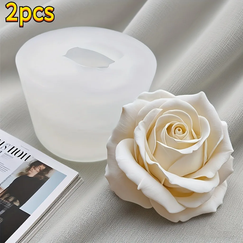 3D White Rose Silicone Molds (2pcs): Ideal for Jewelry, Handmade Candles, Soap, Plaster Casting