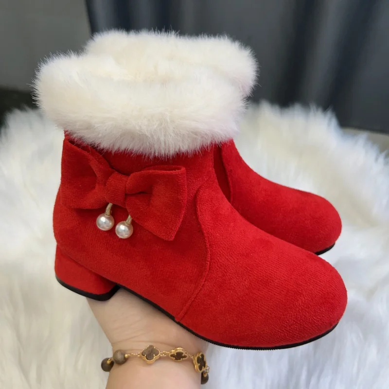 

Girl Fashion Boot 2025 Winter New Chinese Red Women Christmas Boot Girl Anti Slip Western Style Versatile Girl Warm Short Boots