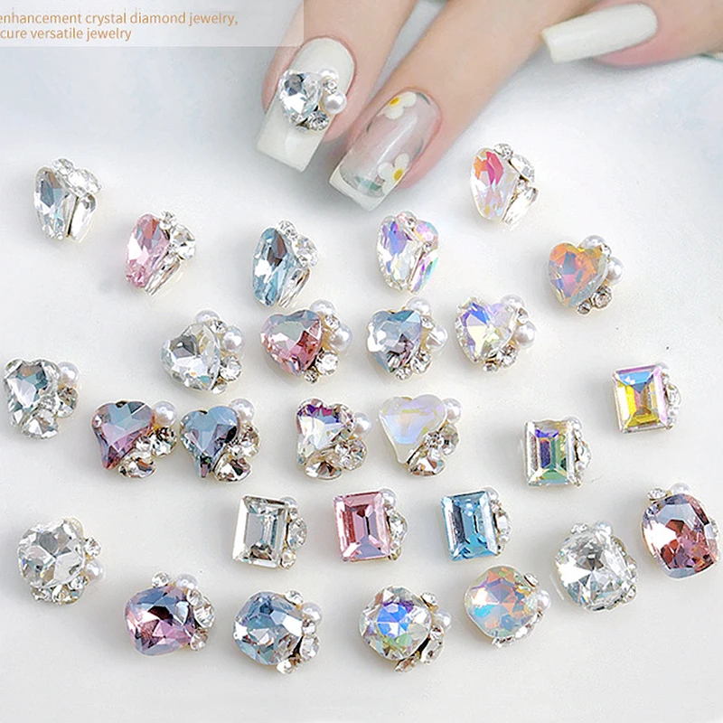 5PCS 3D Glass Nail Art Rhinestone Charms Pearl Jewelry Parts Accessories For Manicure Decor Nails Decoration Supplies Material H