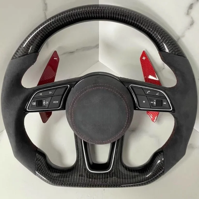 

For Audi R8 Tt Mk2 Mk3 B8 RS TTS Ttrs Rs3 Rs6 RS4 RS5 RS7 A3 D3 A4 A5 A6 C6 A7 A8 Q3 Q5 Q7 Carbon Fiber Leather Steering Wheel