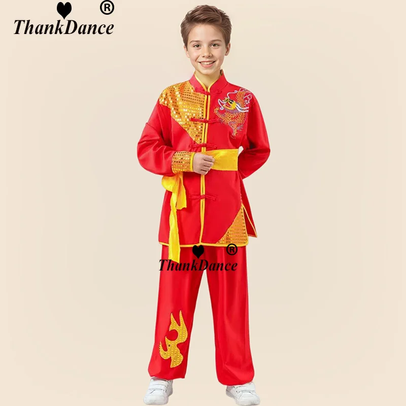 Bambini Cinese Tradizionale Wushu Costume Set di Abbigliamento di Scena Bambini Ragazzi Ragazze KungFu Vestito Tai Chi Arte Marziale Uniforme Abiti