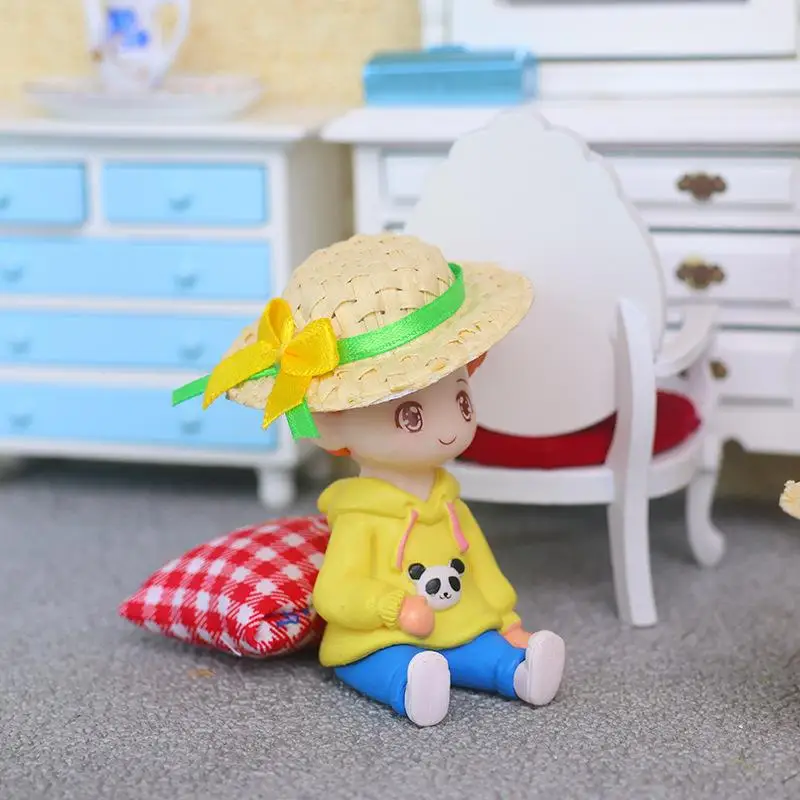 1 Stück 1/12 1/8 Puppenzubehör Neues Puppenhaus Miniaturpuppe Handgefertigter Strohhut Sonnenkappe DIY Dekoration