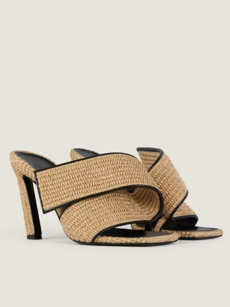 

2026 New Women's Slim High-heeled Sandals with Square Toe and Exposed Toes, Women's High Heels Slippers for Wearing Outside