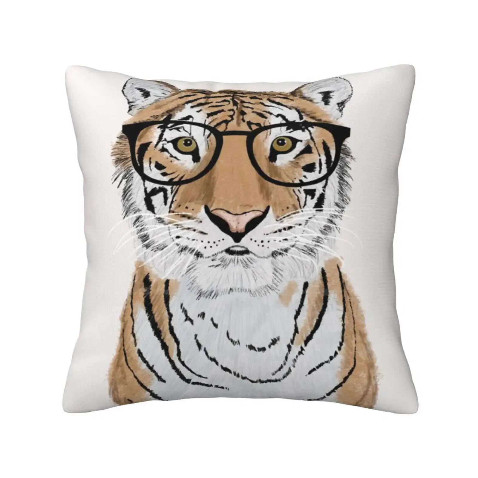 Clever Tiger Funny Cute Decor Square Pillowcase Tiger Cat Cute Fierce Glasses Nature Animals