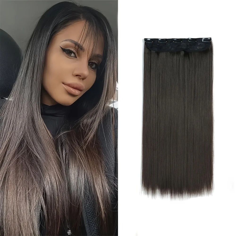 Extensión de cabello liso sedoso, peluca sintética de huesos de 22 pulgadas, 5 clips, una pieza en extensión, pieza de cabello Invisible, aumenta el volumen del cabello