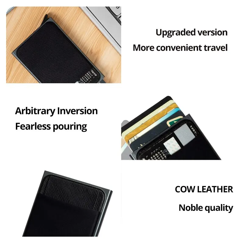 1Pc Szary Aluminiowy Posiadacz Karty Kredytowej RFID Automatyczny Pop-up Bank Card Box Mini Pakiet Samochodowy — zdjęcie 6