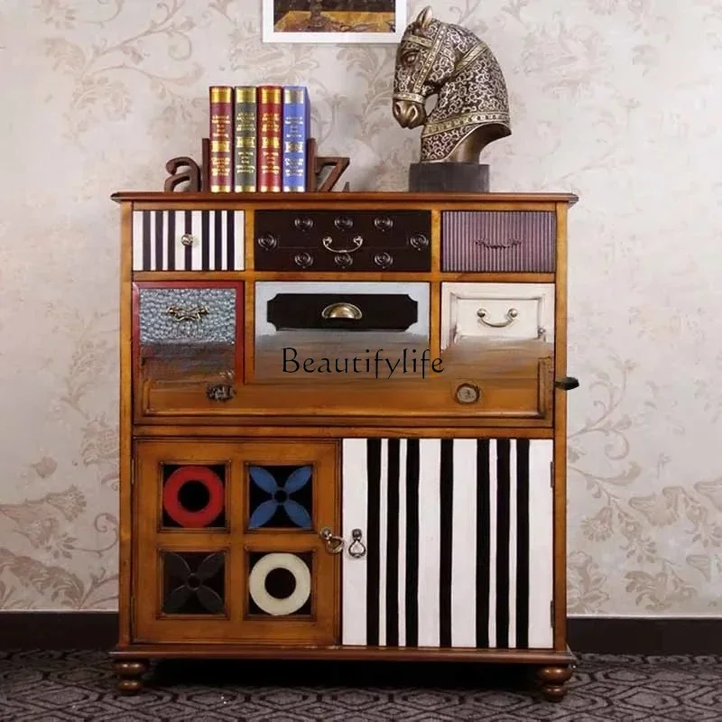 

LXFurniture Sideboard Cabinet Entrance Cabinet Distressed Storage LockerSSS