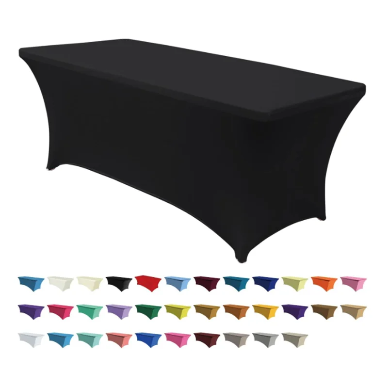 Stretch Spandex Table Cover Fitted Table Clothes for 4/6/8 Foot Rectangle Tables, Black Table Cloths for Home Parties