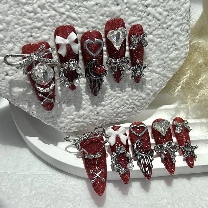 10 pezzi gotico scarlatto glitter Spice Girl stampa fatta a mano sull'arco per unghie cuore luna stella arte unghie finte
