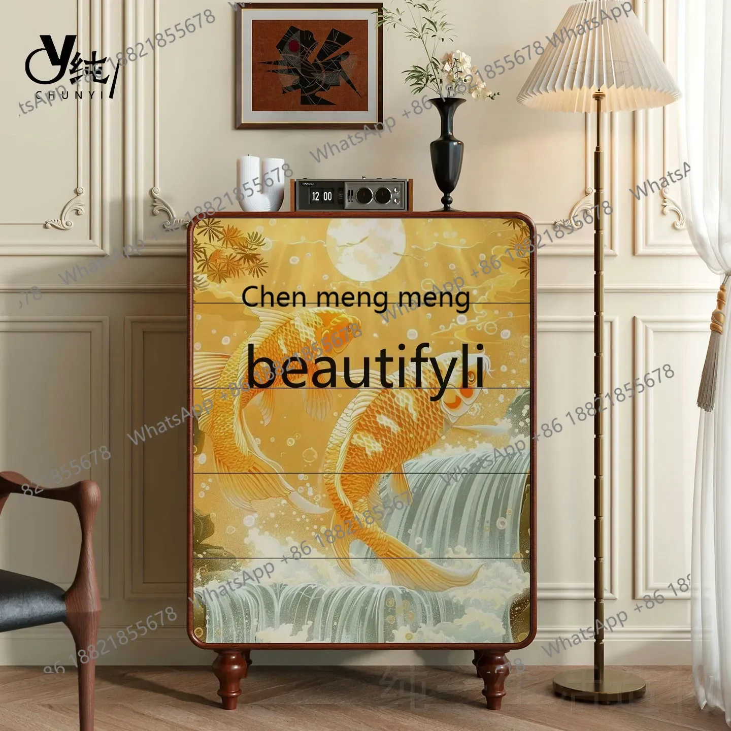 A32 Simple Modern Solid Wood Entryway Chest of Drawers Living Room Decorative Storage Cabinet Five-Drawer Chest