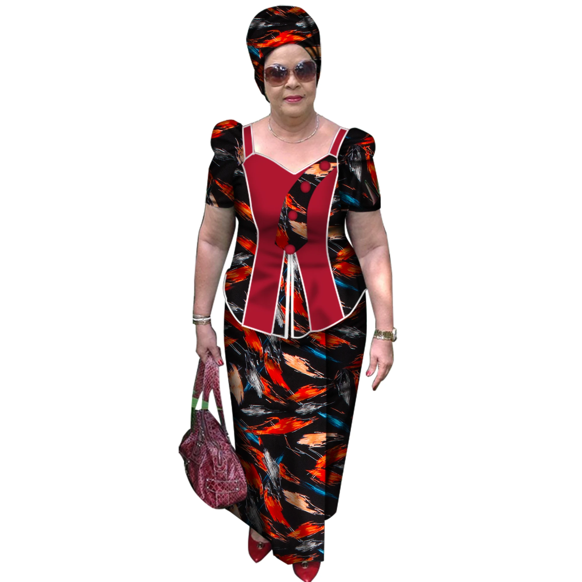 

Summer New African Suits For Women Cotton Short Sleeve African Clothes Skirt Set Plus Size African Clothing Traditional WY3202