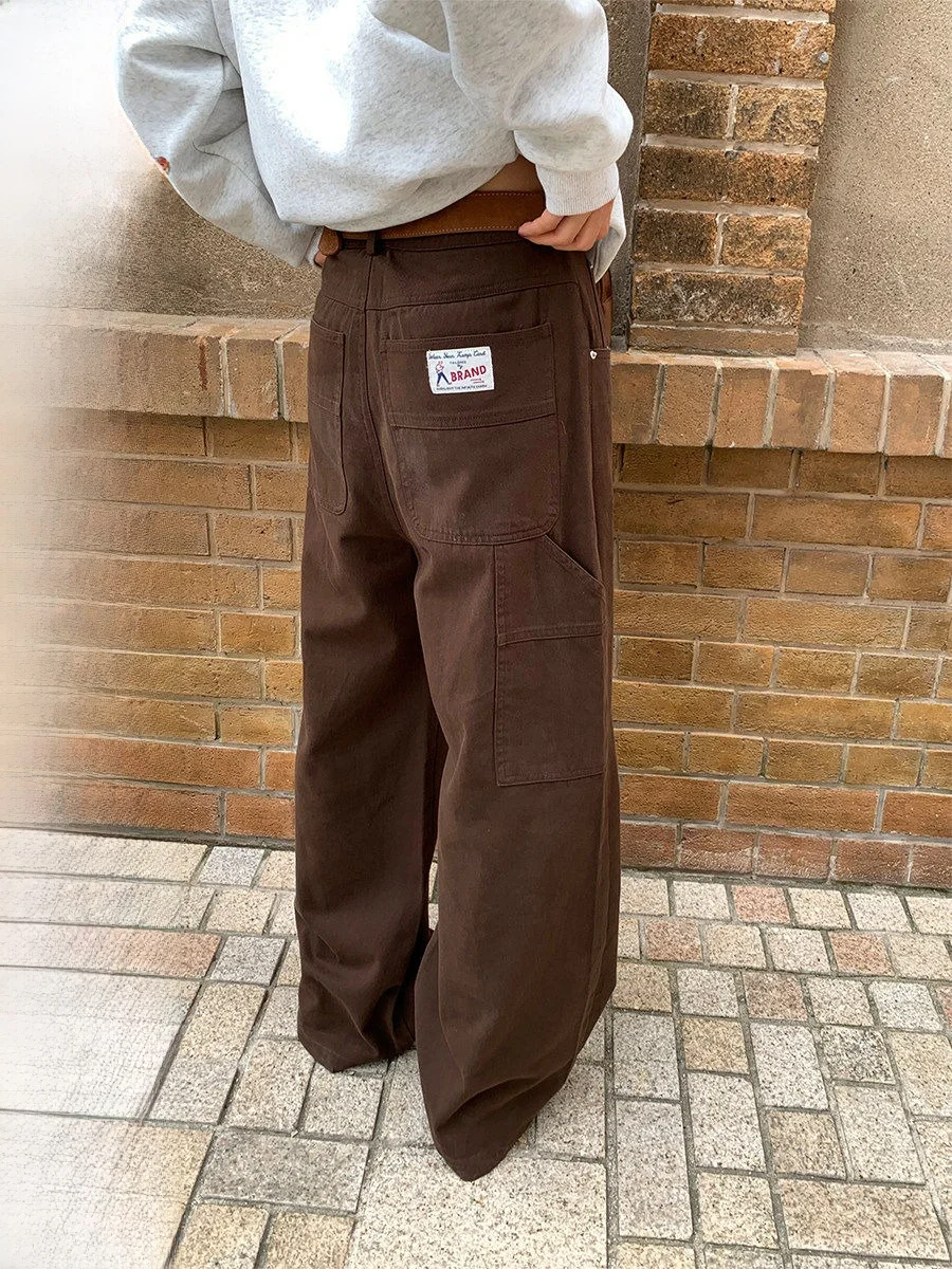 

Женские повседневные брюки COK American Workwear: прямые и широкие штанины, однотонные, в стиле ретро, осенняя новинка, простой дизайн