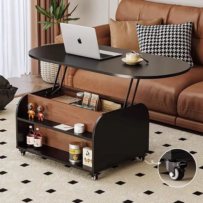 

Medieval style movable lifting coffee table Solid wood household mall apartment coffee table