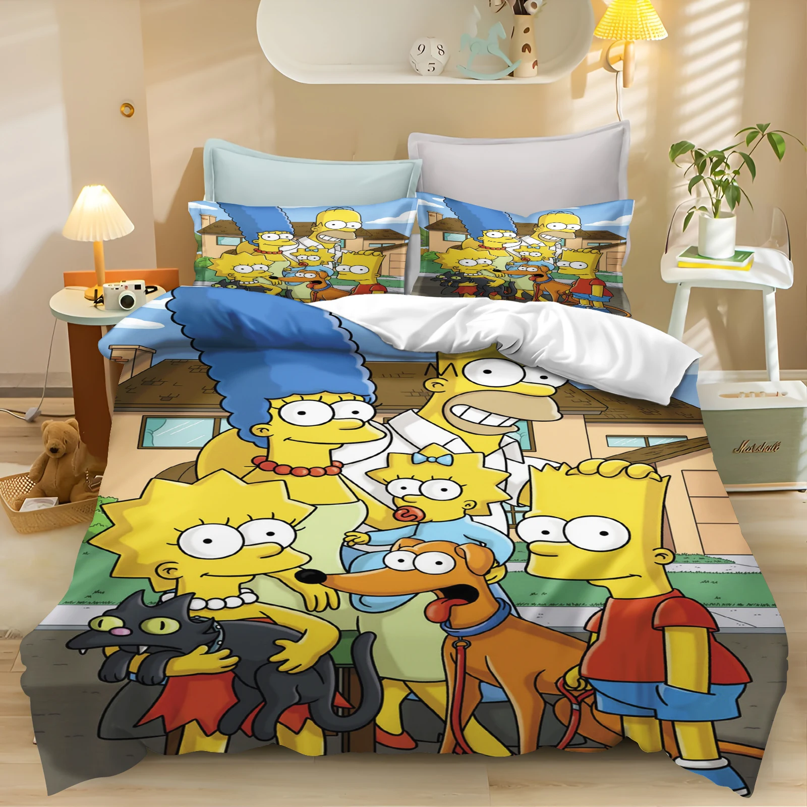 Duvet Cover The Simpsons Cartoon Home Blue Printed Pillowcase Set Adult Bedroom Children Comforter Bedding