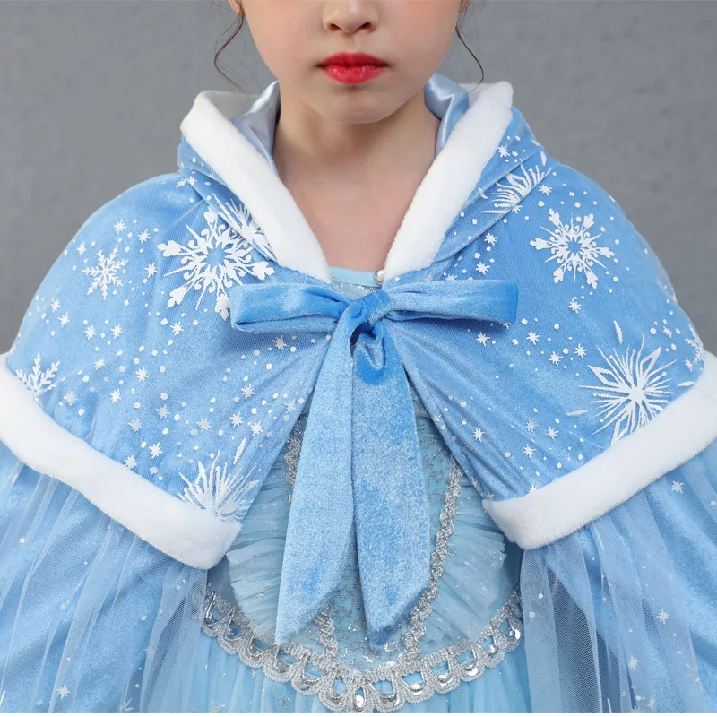 Christmas Plush Snow Queen Elsa Anna Princess Cloak for Girls Halloween Children Rapunzel Cinderella Dress Cape Kids Warm Hooded