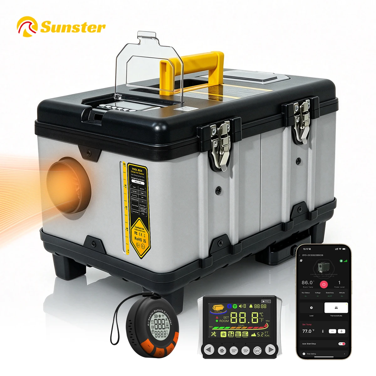 TB10Pro 8KW Bluetooth APP Control Diesel Air Heater 12V/24V/220V Car Heater With CO Monitor/LCD/Remote Control For Trailer Truck
