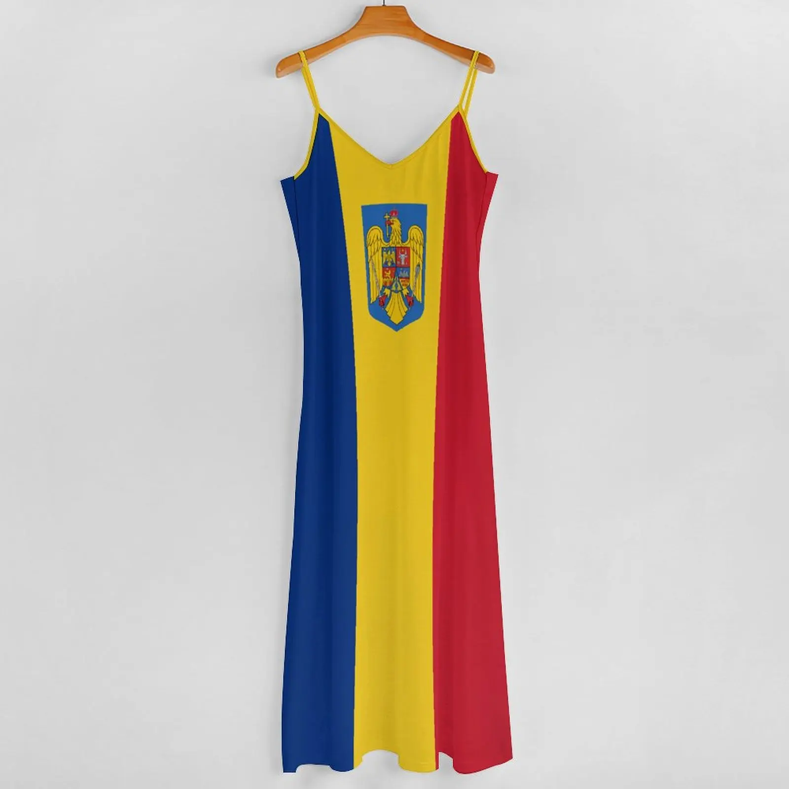 Lange Kleider Kleid Rumänien Flagge drucken neue lässige ärmellose Damen V-Ausschnitt bedruckte Kleid Swing Retro-Kleider