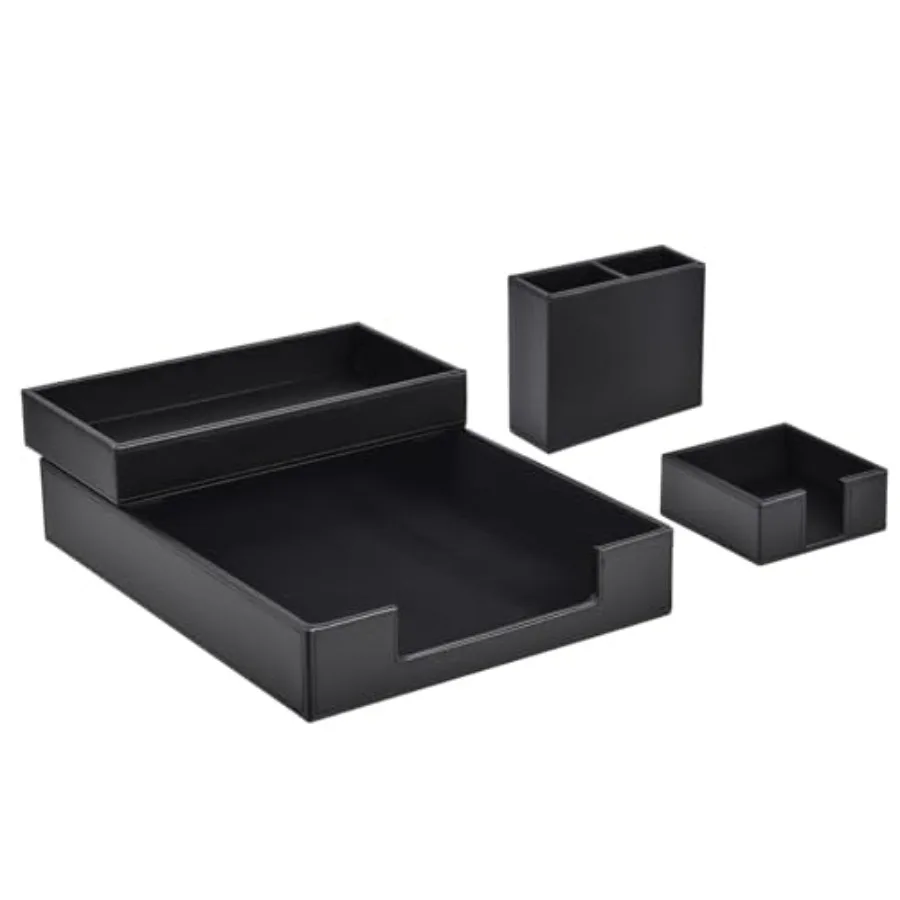 

Набор из 4 кожаных органайзеров для офиса/стола: лоток для бумаг, держатель для стикеров, подставка для ручек, штабелируемый сортировщик для мелкой почты