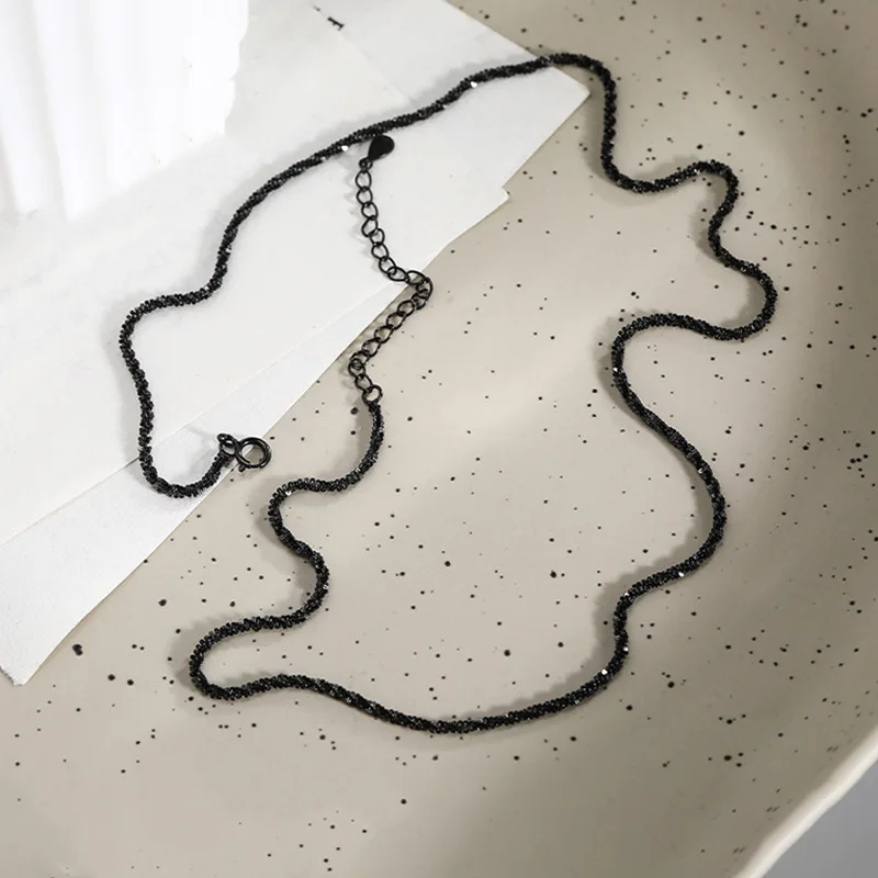 الظلام الأسود السماء المرصعة بالنجوم تألق 925 فضة الملتوية سلسلة قلادة للمرأة بساطتها المختنق مجوهرات اكسسوارات هدايا