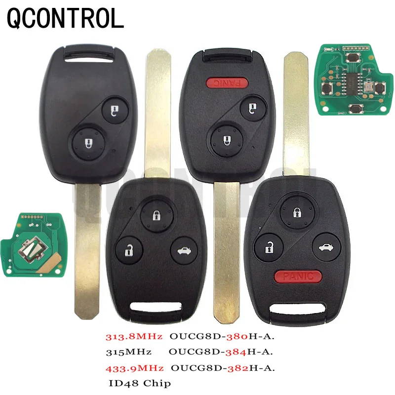 

QCONTROL 2/3/4Button Remote Fob 313.8/315/433MHz ID48 Chip Car Key For Honda Accord CRV HRV Fit City Jazz Odyssey Shuttle Civic