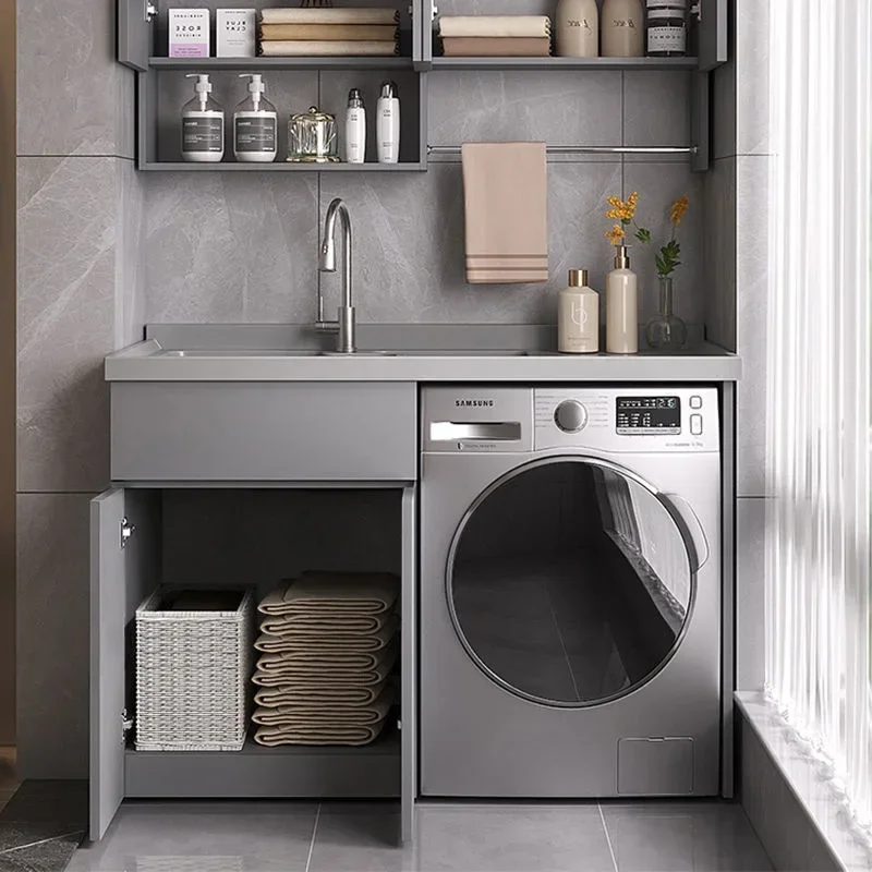 Stainless steel laundry cabinet integrated, small apartment bedroom balcony washing machine cabinet