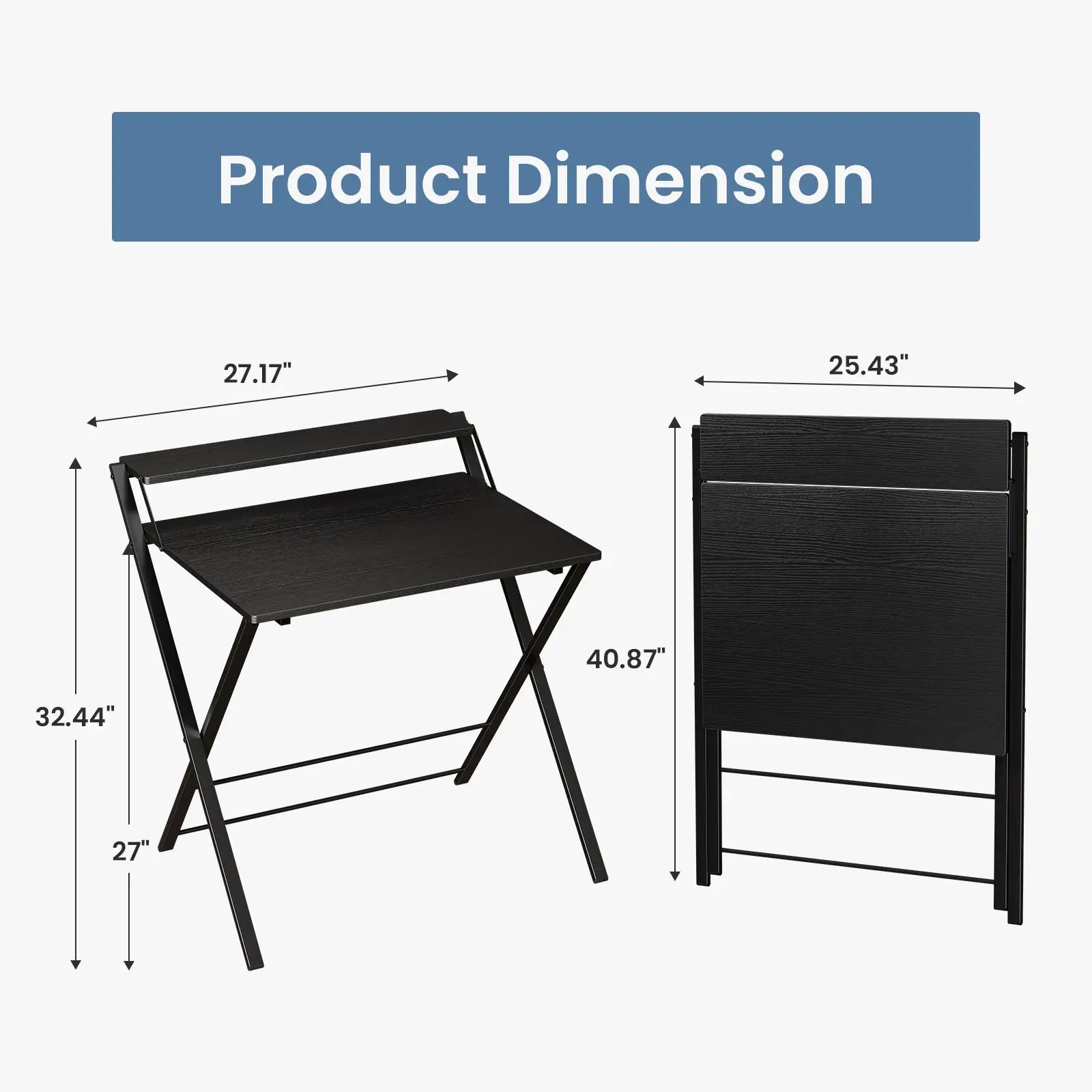 Foldable Computer Desk No Assembly Required 2-Tier Compact Laptop Table with Storage Shelf Space-Saving Modern Study Writing Desk for Home Office Apartment Slim Portable Workstation Furniture