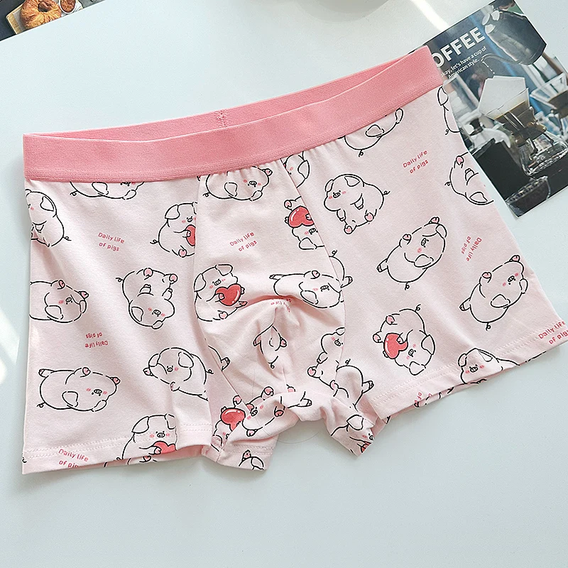 Men's Underwear Cute Cotton Four Cornered Pants Cartoon Pig Boxer Shorts Breathable Youth Student Gift Boyfriend