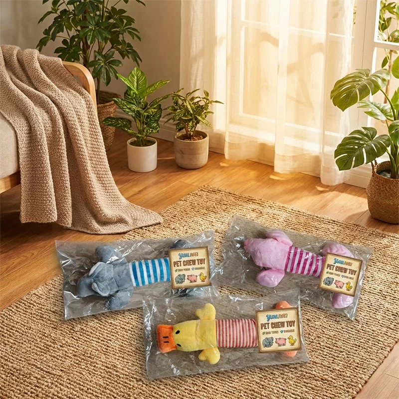 Niedliche Plüsch-Quietschspielzeuge für Hunde, Weiches Fleece-Kauspielzeug für Welpen und Kleine Hunde, Lustige Elefanten-, Schweine-, Enten-Beißspielzeuge, Bissresistente Kauspielzeuge