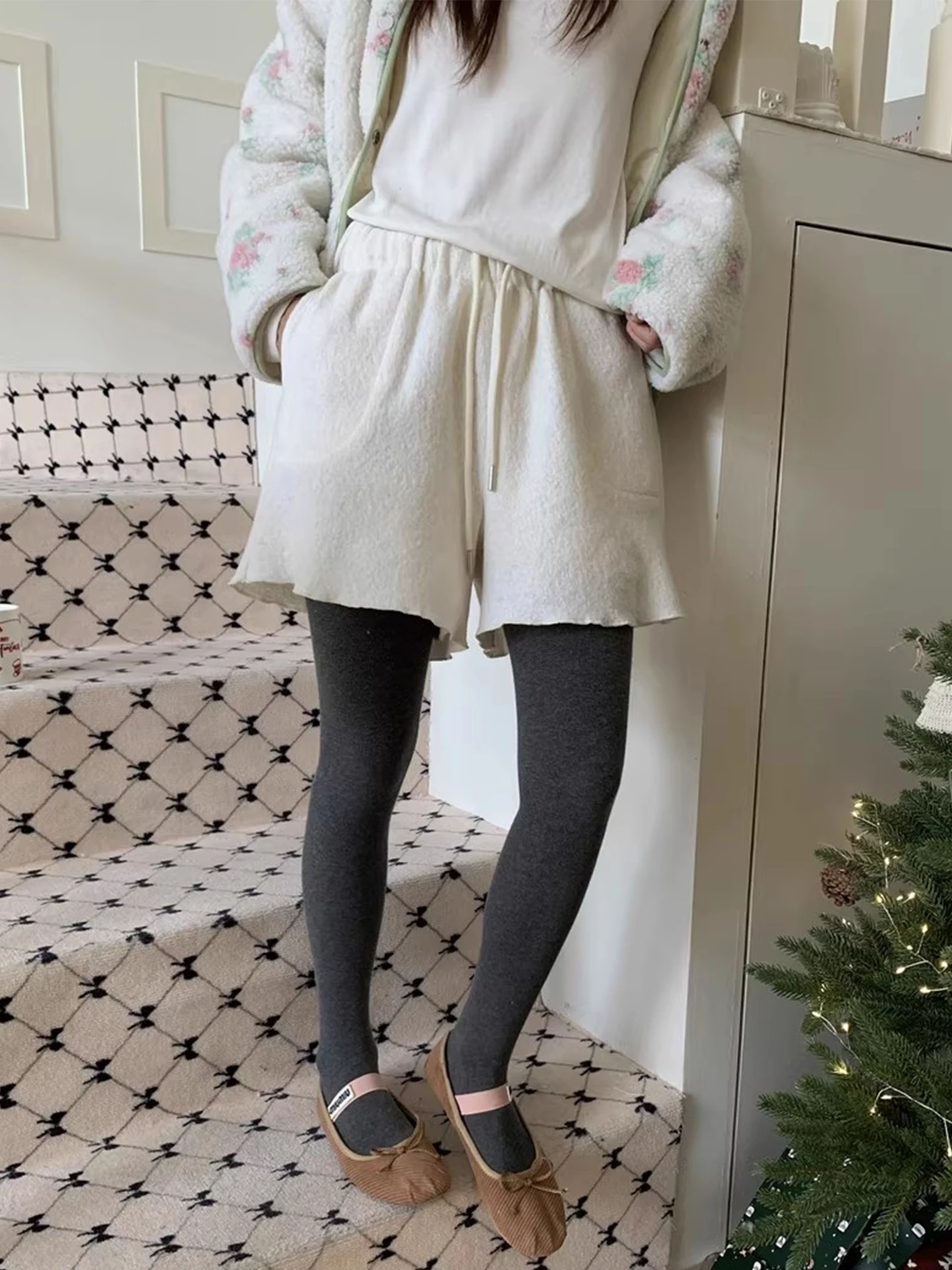 السيدات مستقيم الساق الصوفية عارضة السراويل عالية الخصر Dstring واسعة الساق ort السراويل لون نقي كيت تصميم الشتاء Faion #4