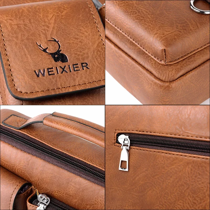 WEIXIER Men\'s Shoulder Bag Men Crossbody Bags PU Leather Handbag Capacity Men Messenger Bags Top handle Tote Bag for Male bolsos