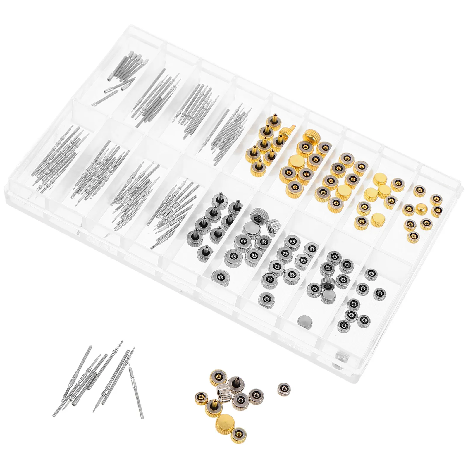 

1 Box Watch Crown and Stem Set Gold Silver Copper Replacement Kit for Watch Repair Precision Tool Spring Bar Wristwatch Winding