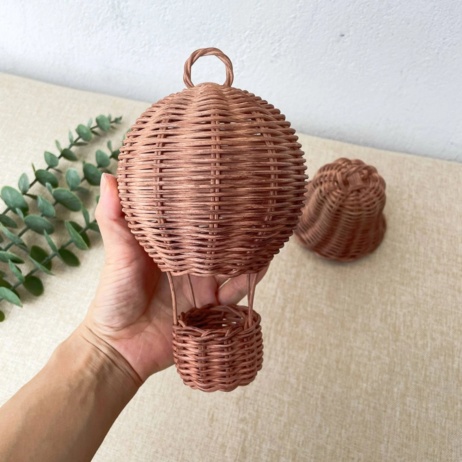 Rattan Hot Air Balloon Decor Whimsical Rattan Hot Air Balloon Decoration with Hanging Loop Boho Rustic for Children, Balcony