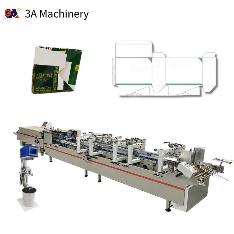900 Box Automatic Gluing Folding Machine for Lock Bottom Folder 3 Point Paper Folding 300M/Min Water Soluble Cold Glue