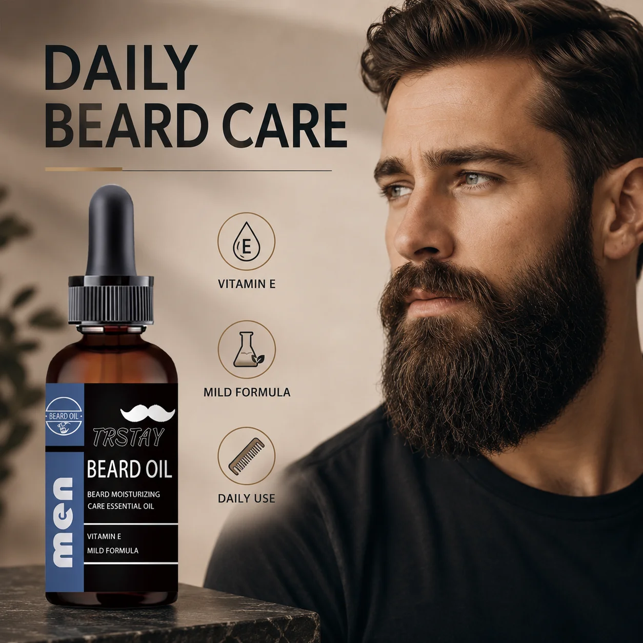 TRSTAY Men's Beard Care Oil: Gentle, Moisturizing, and Smoothing Daily Beard Hydration Oil