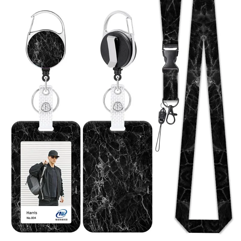 1 Piece Fashion Men Worker ID Card Holder with Lanyard Simplicity Black Color Card Cover Case Retractable Badge Reel Clip